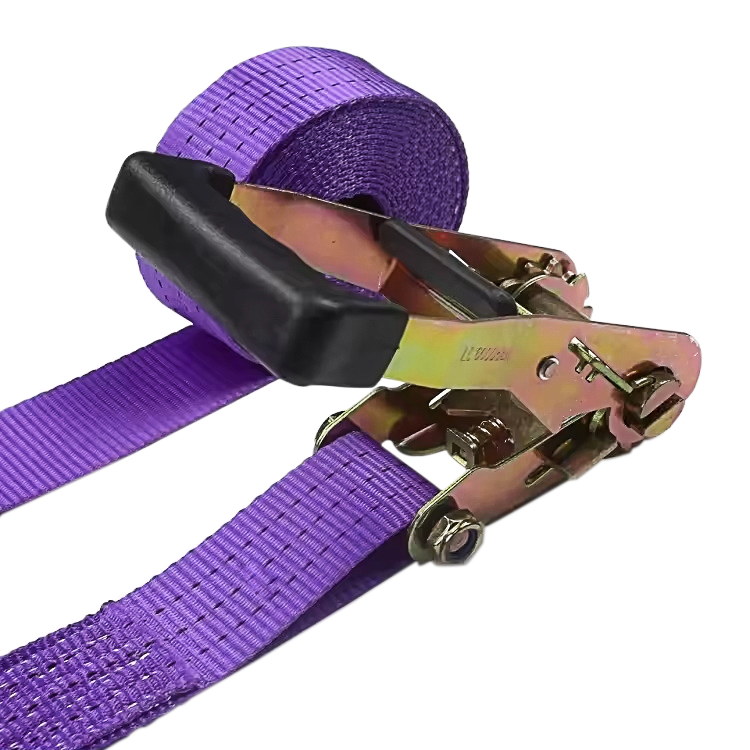 38 mm 3t lila Finger-Ratschengurt mit Gummigriff und Drahthaken